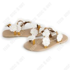 Sandales - Td® - 36 Yards - Blanc - Fleurs - Grande Taille - Bout Rond