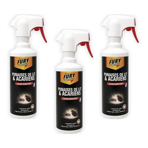 Fury Lot de 3 flacons 500 ml Tue punaises de lit et acariens prêt à l'emploi
