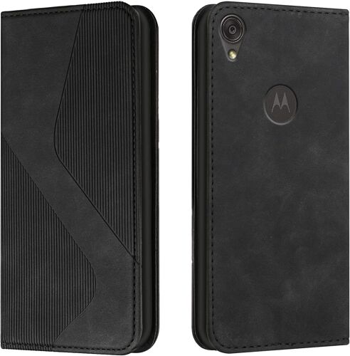 KAL-Coque Pour Motorola Moto E6, Etui Motorola Moto E6 Cuir, Pu Cuir Portefeuille Housse Et Magnétique Flip Pochette Étui À Rabat Protection Case Avec Antichoc Tpu Housse (Noir)