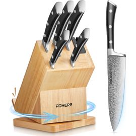 Checarzhn--No1-Couteaux De Cuisine, Pivotant À 360 Porte Couteaux, 6 Pièces Couteau Cuisine Professionnel, Acier Inoxydable Haut Carbone, Bloc À Couteaux A Uto Affûtant, Avec Support Pour Téléphone P