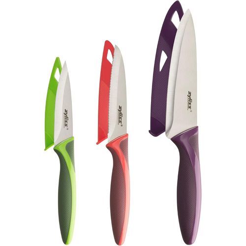 Chenquansarl-E72404 Set De Couteaux Cuisine Colorés 3 Pièces, Acier Inoxydable, Vert/Rouge/Violet, Couteau Tranchelard/Couteau Doffice/Couteau D'office Denté, Lavable Au Lave-Vaisselle, Garantie 5 An