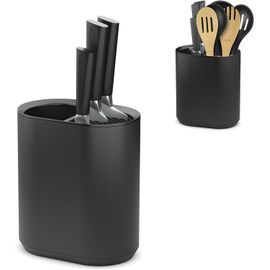 Chenquansarl-Bloc Couteaux Cuisine Et Pot Ustensiles, Porte Couteaux Et Support Ustensiles De Cuisine En Plastique Noir Mat, Compact Et Moderne, 19,5x18x11,5 Cm
