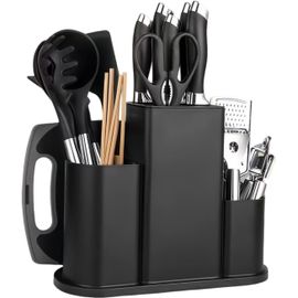 Chenquansarl-Bloc Couteaux Vide Carré, 4 En 1 Bloc À Couteaux Universel, Porte Couteaux De Cuisine Stable, Support Rangement Couteaux, Range Couteaux Grand Volume Avec Trou Vidange & Fentes De Ustens