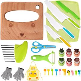 SUBZONAL-Votoko Kit Couteau Sécurité de Cuisine pour Enfants, Couteau Montessori Enfants pour Couper Fruits, Légumes en Toute, Couteau Enfant qui ne Coupe pas pour Ustensile Cuisine Enfant de 2 Ans (