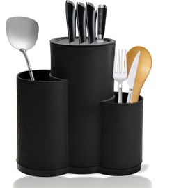 Checarzhn--No1-3 En 1 Blocs À Couteaux Vides Universel, Séchage Cylin E Porte-Couteaux Avec Ustensiles Bloc De Rangement Détachable Rond Rangement Couteaux De Cuisine (Noir)