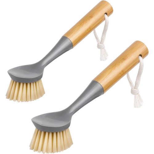 ERYI-Brosse À Vaisselle Grattoir Intégré Avec Poignée En Bambou, Brosse À Récurer Pour Nettoyage Des Plates, Casseroles Éviers De Cuisine, Lot De 2