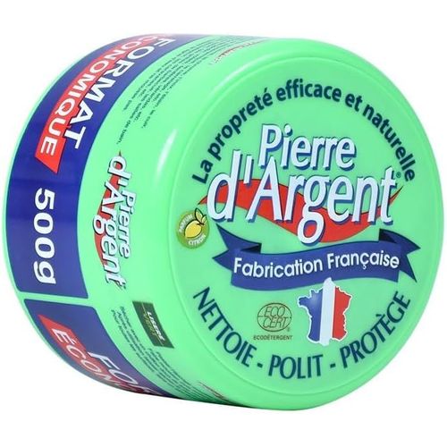 CHECARZHN--NO1-Pierre D'Argent Format 500 G, Parfum Citron, Nettoyant M¿¿nager Multi-U , ¿¿ponge Incluse, Fabriqu¿¿ En France, Certifi¿¿ Ecocert