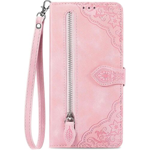 KAL-Étui À Rabat Coque Folio Pour Google Pixel 7A 5G Housse De Protection Flip Cover Case En Cuir Pu Portefeuille Avec Cordon Et Porte Cartes Femme Fleur - Rose