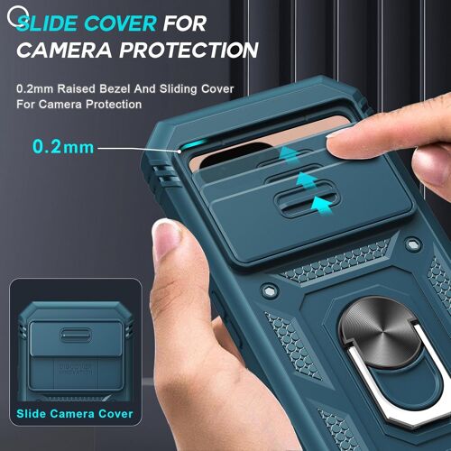KWEX-Coque pour Google Pixel 8A/8 A avec 2*Verre Trempé+Anneau Support,Full Protection de la Caméra en PC Dur Anti-Chut Renforcée Armor Heavy Duty Antichoc Bumper Housse EtuiBleu