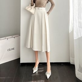Jupe Mi-Longue Taille Haute, Jupe Trapèze Avec Grande Oscillation, Ceinture Amincissante Et Couvrant Les Hanches, Jupe Longue De Costume