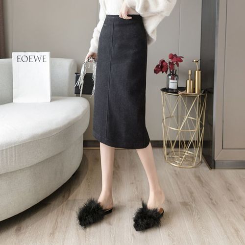 Jupe Mi-Longue Brossée Pour Costume D'automne Et D'hiver, Jupe Taille Haute, Jupe Trapèze Polyvalente, Jupe Longue En Laine