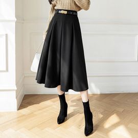 Jupe Plissée À Ceinture D'hiver, Jupe Parapluie Taille Haute, Jupe Trapèze En Laine, Coupe Slim, Mi-Longue Pour Femme