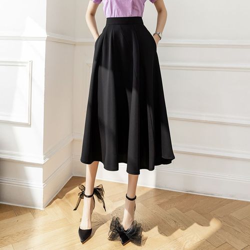 Jupe Mi-Longue Printemps Et Été La Jupe Trapèze Taille Haute Couvre Les Hanches Et Vous Fait Paraître Mince Et Polyvalente Jupe Longue De Costume