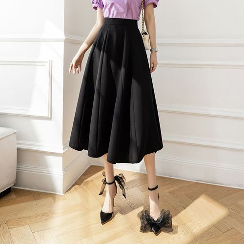 Jupe Mi-Longue, Taille Haute, Large Évasée, Jupe Trapèze, Couvrant Les Hanches, Amincissante, Jupe Longue De Costume Polyvalente
