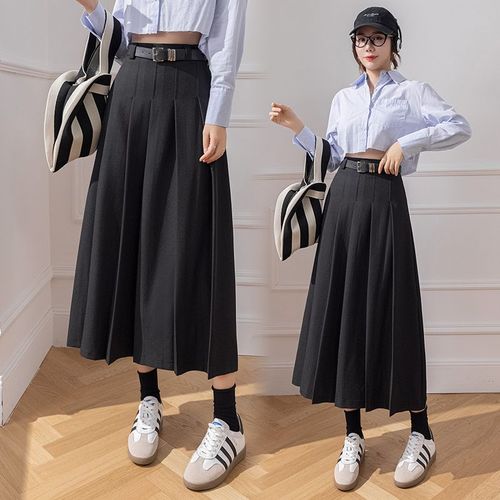 Jupe Longue Plissée Mi-Longue À Ourlet Large Et Taille Haute Pour Costume Décontracté