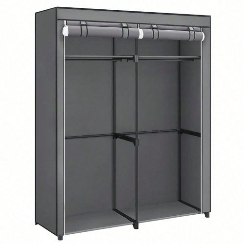 Armoire Chambre, Penderie avec 2 Tringles, Porte-vêtements, Housse en tissu, Porte-Manteau, Pliable, pour chambre, 43 x 140 x 174 cm, Gris