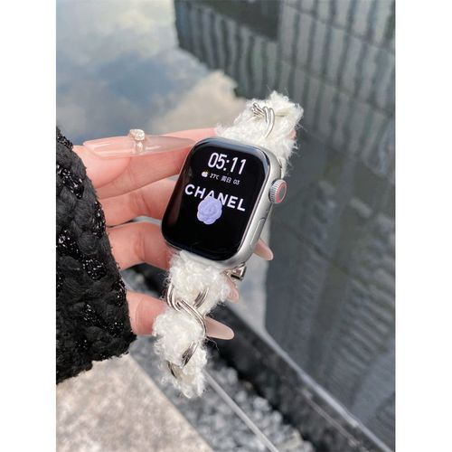 Chaîne En Peluche En Métal Pour Bracelet Apple Watch Iwatch S9 Et Apple Watch S10 Haut De Gamme Apple Watch S8765se-Velours Blanc (1/2/3 Génération 42 Mm)/44/45/49 Mm