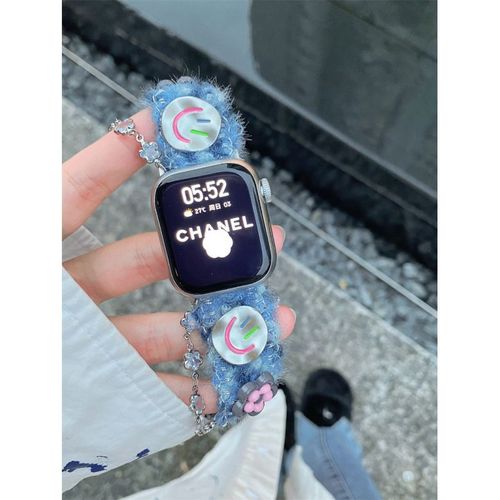 Chaîne En Peluche En Métal Pour Bracelet Apple Watch Iwatch S9 Et Apple Watch S10 Haut De Gamme Apple Watch S8765se-Smiley Bleu - (1/2/3 Génération 42 Mm)/44/45/49 Mm