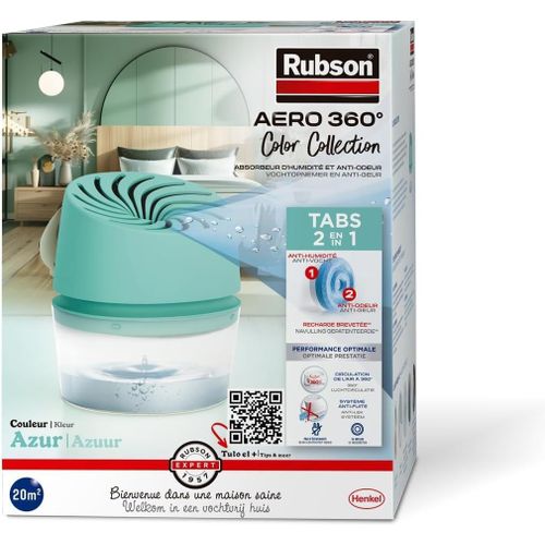 KALANKA-| Absorbeur d'Humidité Aero 360° Couleur Azur (1 appareil + 1 recharge de 450 g) ¿ Absorbeur anti-humidité pour pièce jusqu'à 20 m² ¿ Déshumidificateur d'air anti-odeur et anti-moisissure