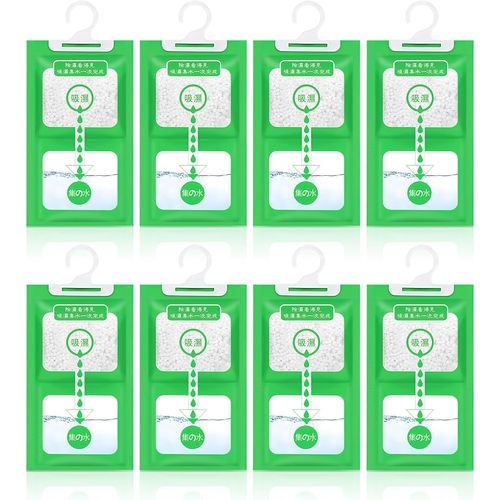 Checarzhn--No1-Lot De 8 Sacs Déshumidificateurs Anti-Moisissures Pour Armoire 100 G - Sac Déshumidificateur Pour Salle De Bain, Cuisine, Voiture, Armoire Déshumidificateur - Design Crochet - Emballag