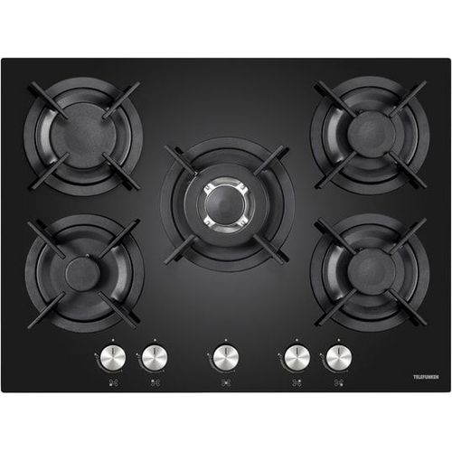 Plaque gaz TGV5C, 70 cm, 5 foyers , verre noir