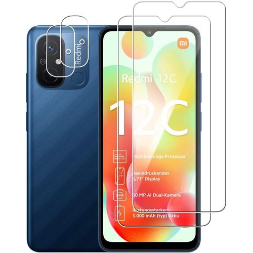 Verre Trempé(2)+Caméra Arrière Protecteur(2) Pour Xiaomi Redmi 12c Film Protection Ecran Verre Trempe Glass Screen Protector Tempered Ultra Resistant Vitre Ecran Protecteur Anti Rayure