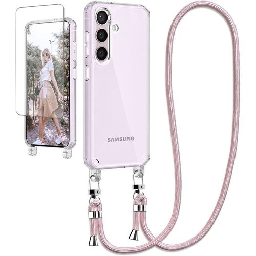 KAL-Coque De Protection Pour Samsung Galaxy A54 5G Avec Bande Et Film De Protection Avec Cordon De Suspension Or Rose