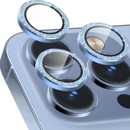 Kal-Caméra Arrière Protecteur Compatible Avec Iphone 13 Pro And Iphone 13 Pro Max, [Alliage D'aluminium], Couverture Complet & 9h Dureté Film De Protection Lentille, Paillettes Bleu Alpin