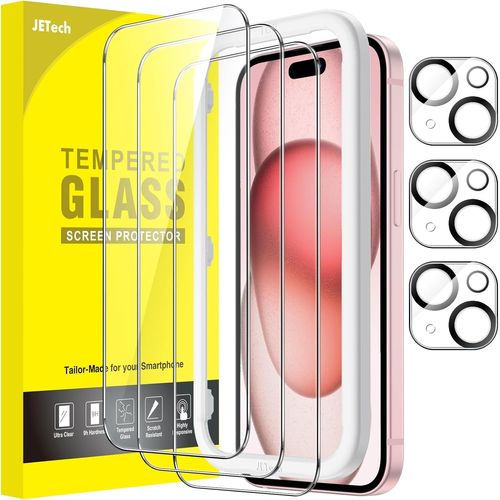 Verre Trempé Pour Iphone 15 Pro Max 6,7 Pouces Avec Caméra Protecteur, Sans Bulle, Kit Outil D'installation Facile, Film Protection Écran, Hd Transparent, 3 Pièces Chacun