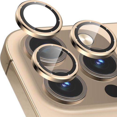 Kal-Caméra Arrière Protecteur Compatible Avec Iphone 13 Pro And Iphone 13 Pro Max, [Alliage D'aluminium], Couverture Complet & 9h Dureté Film De Protection Caméra Lentille, Doré