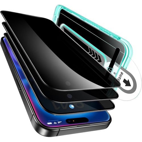 Kal-Pièces Verre Trempé Anti-Espion Pour Iphone 16/Iphone 15, Protection D\U2018écran De Confidentialité Avec Plateau D`Application, Dureté 9h, Résistant Aux Rayures, Hd