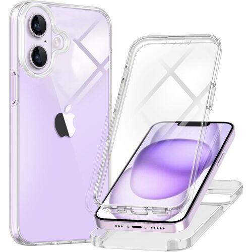 KALANKA-Transparente Coque pour iPhone 16 360 Degré Protection Double Face Integrale Housse Etuis,TPU Antichoc Étuis pour Téléphones Case avec Protecteur D'écran Film, Anti-Vibration Clear