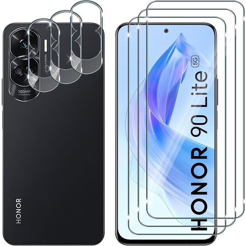 3+3 Pièces Pour Honor 90 Lite 5g Verre Trempé Protecteurs D'écran Et Caméra Arrière Protection Écran, 9h Dureté Anti-Rayures Sans Bulles Protection Film