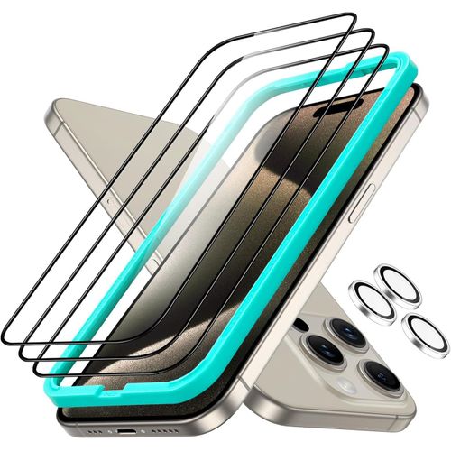 Kalanka-Armorite Verre Trempé Pour Iphone 15 Pro Max Avec Caméra Protecteur,Contenir 3 Protection Écran Et 1 Protection Objectif Caméra Individuel, Protection Militaire, Anti Rayures