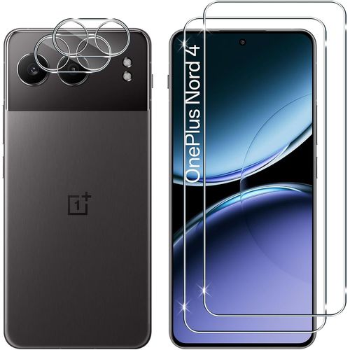 Pour Oneplus Nord 4 Verre Trempé, 2+2 Pièces Protection Écran + Caméra Arrière Protecteur Film, 9h Dureté Hd Anti-Rayures Sans Bulles Vitre Trempé Protecteurs D'écran