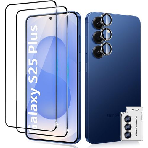 CAUC-pour Samsung Galaxy S25 Plus 5G/S25+ 5G Verre Trempé + Caméra Arrière Protecteur, [2 + 1 Pièces], Transparence HD Protection écran, Sans Bulles Vitre Trempé, Anti-Rayures Protecteurs d'écran