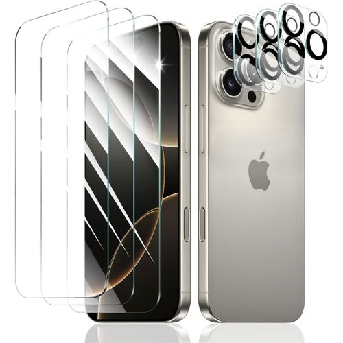 Verre Trempé Anti-Espion pour iPhone 16 Pro, 3*Vitre Protection Ecran Protege Accessoire et 3*Protection Camera Objectif Arriere appareil Phot, résistance aux Rayures, Dureté 9H, Pas de Bulles