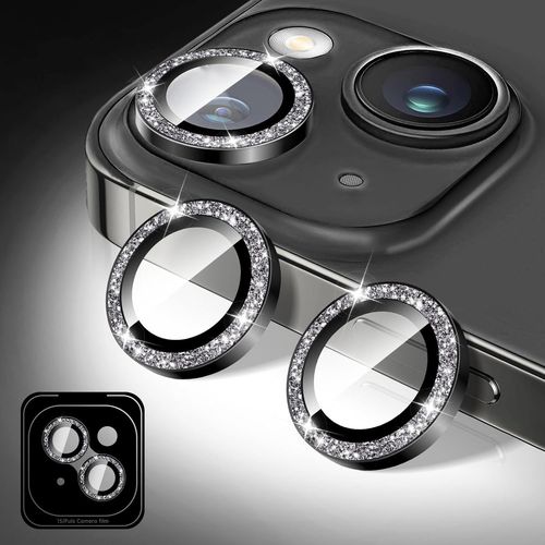 Protecteur D'objectif D'appareil Photo À Paillettes Pour Iphone 14/Iphone 14 Plus, Couverture De Caméra En Verre Trempé, Anneaux Métalliques Individuels À Alignement Automatique