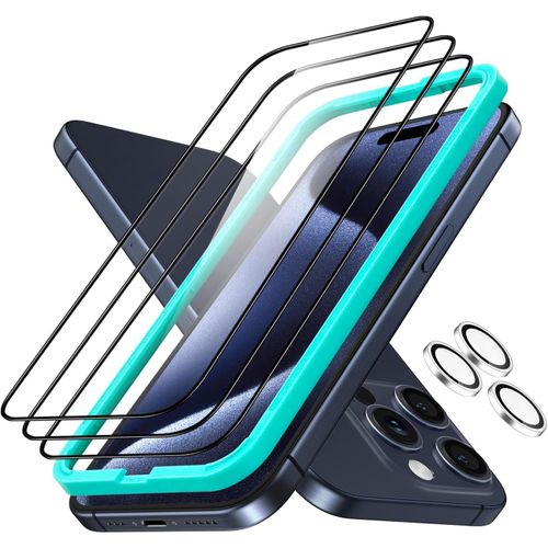 Armorite Verre Trempé Pour Iphone 15 Pro Avec Caméra Protecteur,Contenir 3 Protection Écran Et 1 Protection Objectif Caméra Individuel, Protection Militaire, Anti Rayures