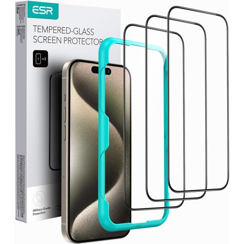 Sjzg-Verre Trempé Pour Pour Iphone 15 Pro Max, 3 Protections D'écran, Bords Incurvés 2,5d, Protection Complète De Qualité Militaire, Résistante Aux Rayures