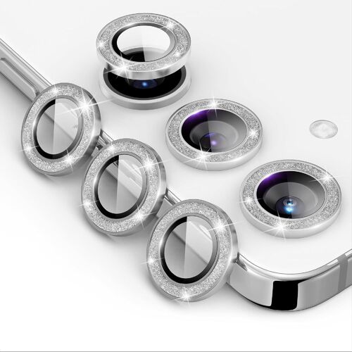 Cam¿¿ra Arri¿¿re Protecteur Compatible avec Samsung Galaxy S24, Samsung Galaxy S24 Verre Tremp¿¿ Cam¿¿ra, Bling Poudre Diamant, Brillant, ¿¿l¿¿gant, Facile ¿¿ Installer - Silver