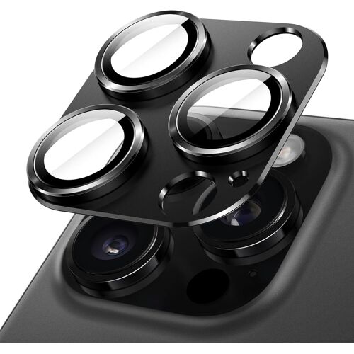 KALANKA-Protecteur d'Objectif de Caméra pour iPhone 16 Pro 6,3 Pouces et iPhone 16 Pro Max 6,9 Pouces, Couverture Complète en Verre Trempé 9H Anneau, Plaque Métallique Mat, Lot de 1 (Noir)