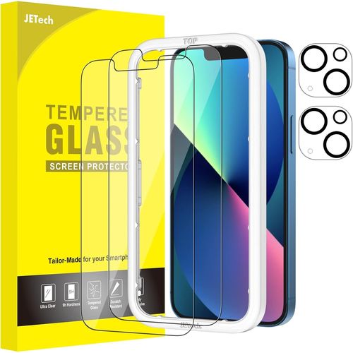 AEFJ-Verre Trempé pour iPhone 13 mini 5,4 Pouces avec Protection d'Objectif de Caméra Arrière, Kit Outil D'installation Facile, Film Protection Écran, 2 Pièces Chacun