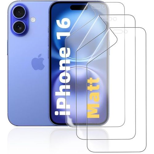 Kal-Mat Film Hydrogel Pour Iphone 16, 3 Pièces Tpu Film Protection Écran Matte, Flexible Film De Protection D'écran, Antireflets, Anti-Traces