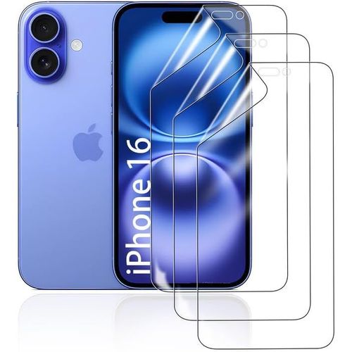 Kal-Film De Protection D'écran Hydrogel Pour Iphone 16, 3 Pièces Tpu Souple Transparent Hd Anti-Bulles Anti-Rayures Anti-Traces De Doigts Auto-Réparatrice