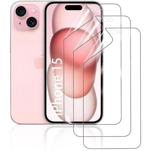 Kal-Film De Protection D'écran Hydrogel Pour Iphone 15, 3 Pièces Tpu Souple Transparent Hd Anti-Bulles Anti-Rayures Anti-Traces De Doigts Auto-Réparatrice