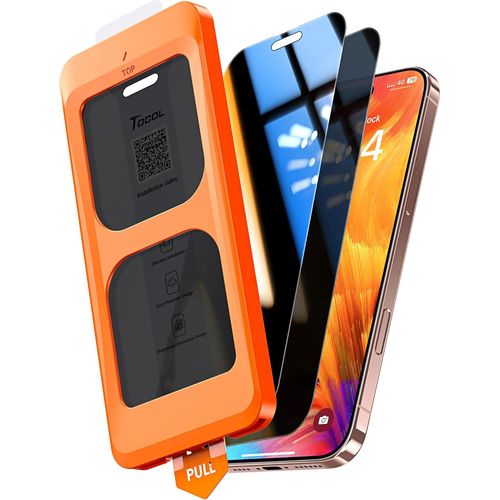 CAUC-Verre Trempé Anti Espion pour iPhone 17 Pro/iPhone 16 Pro, Véritable Anti-Espion à 25°, Dépoussiérage Automatique, Sans Bulles, Dureté 9H, Coques de Téléphone Compatibles, 2 Pièces