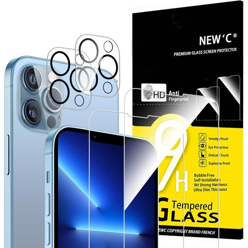CAUC-Lot de 4, 2 x Verre Trempé pour iPhone 13 Pro Max et 2 x Protection Caméra Arrière - sans Bulles d'air -Ultra Résistant - Dureté 9H Glass