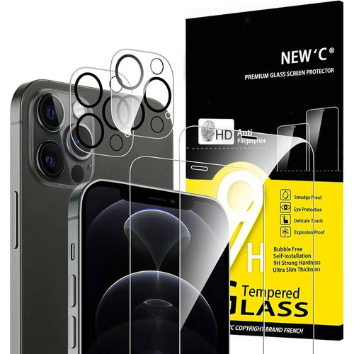 CAUC-Lot de 4, 2 x Verre Trempé pour iPhone 12 Pro Max et 2 x Protection Caméra Arrière -sans Bulles d'air -Ultra Résistant - Dureté 9H Glass