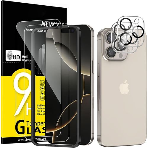 CAUC-Kit de 4, 2 x Verre Trempé pour iPhone 16 Pro (6,3 Pouces) et 2 x Protection Caméra Arrière - Anti Rayures - sans Bulles d'air -Ultra Résistant - Dureté 9H Glass